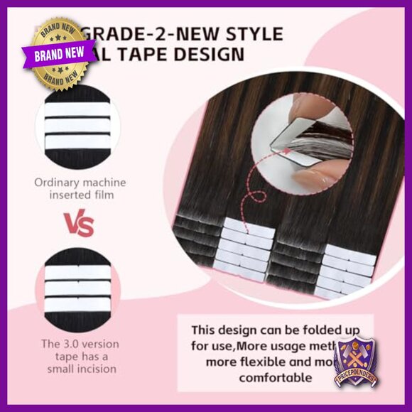 20 Inch Tape-In Human Hair Extensions, 45g, 20 Pieces, Super Invisible